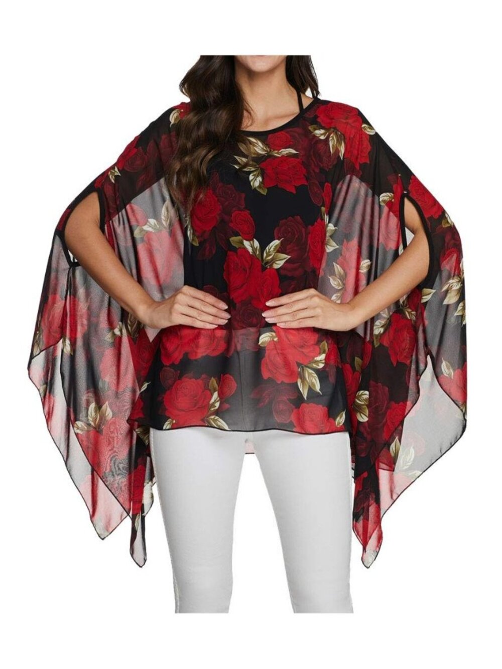 Batwing Tops for Women Sheer Poncho Chiffon Cape Top Blouse Tunic